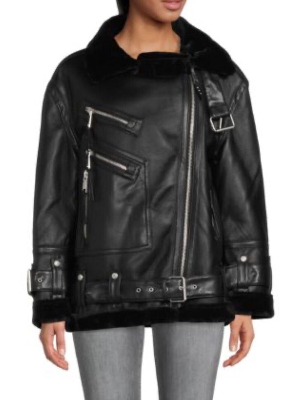 Rebecca Minkoff Black Oversize Faux Leather Moto Jacket Size L NWT